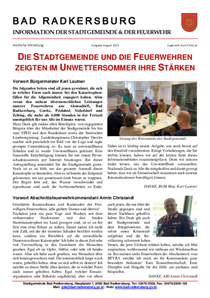 Informationsblatt der Stadtgemeinde Ausgabe August 2023